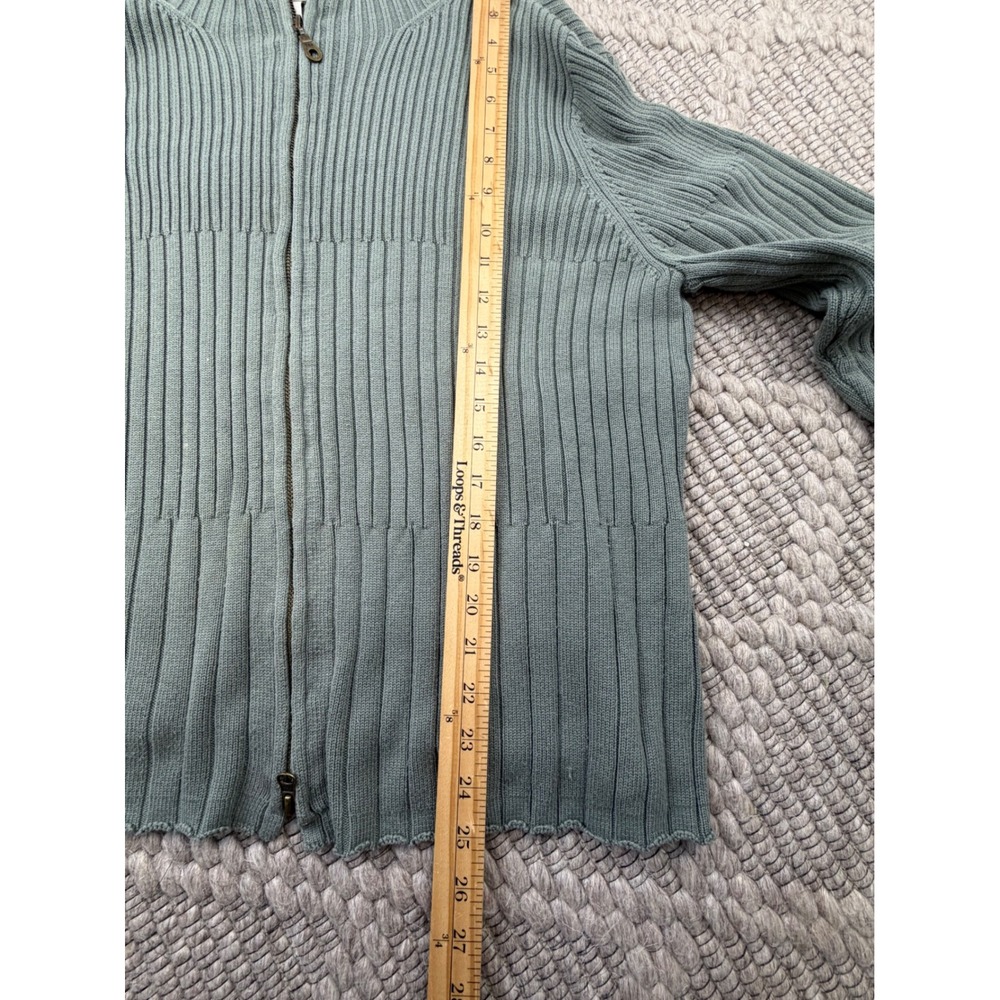 J.Jill Full Zip Cardigan Women 2X Sage Green Silk Cotton Ribbed Mock Sweater - Picture 5 of 6